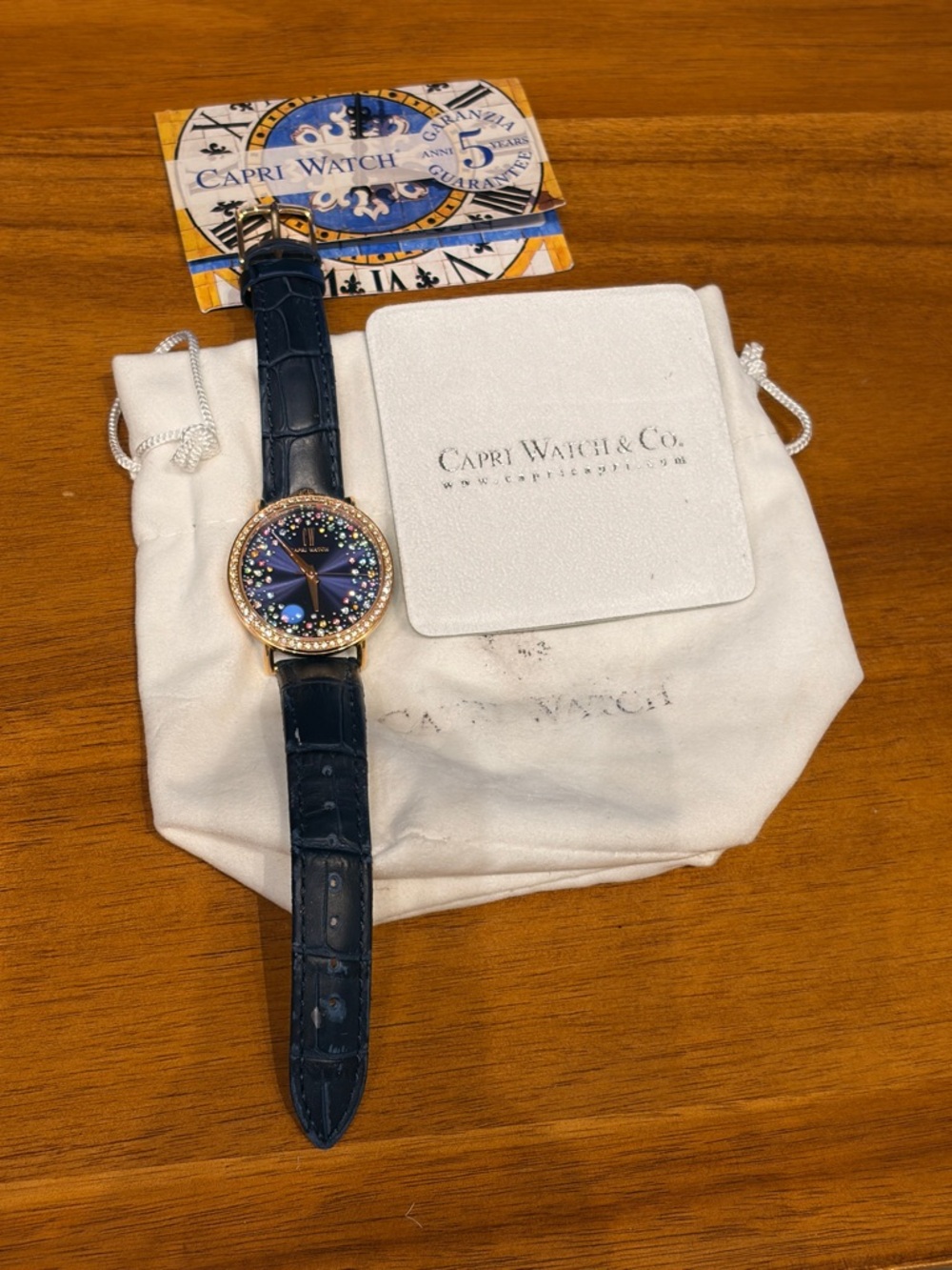 Women's Navy Blue Crystal Dial Leather Strap Watch from Capri Watch - Picture 2 of 7